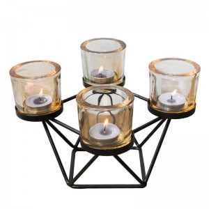 Portacandele stile nordico Ferro geometrico Art Candeliere in vetro Aromaterapia Candele Base a lume di candela Cena Luce notturna Decor