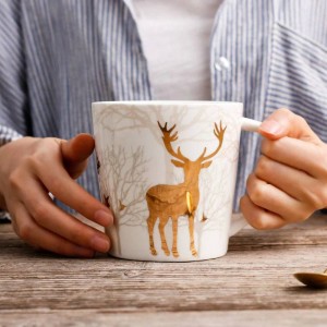 Tazza in ceramica in stile nordico Placcatura in cervo dorato 550 ML Tazza da caffè al latte Caffè da tè Tazza da colazione in porcellana Bicchieri per utensili da cucina