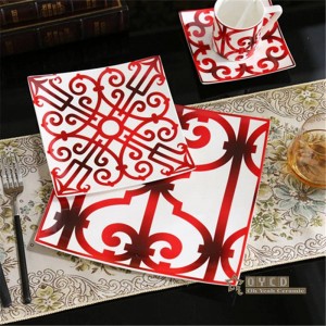 Set da tavola in porcellana in stile europeo in ceramica set moda osso Set da tavola in 5 pezzi rosso Set da pranzo a righe regali