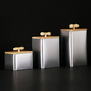 Lattine per tè retrò Lattine di metallo Manico in legno Copertura di bambù Scatola di ferro Caramella per caffè Caramella per stagionatura Serbatoio di stoccaggio Buona tenuta