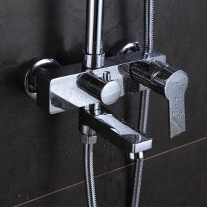 Rubinetto per doccia Ottone Cromo Montaggio a parete Rubinetto per vasca Soffione per doccia a pioggia Quadrato Manopola scorrevole Bar Miscelatore per bagno Set 877002L