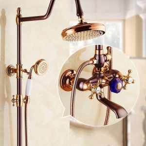 Rubinetti per doccia Rubinetto per bagno a parete in ottone Set 8 "Grande soffione tondo per doccia a pioggia Rubinetto per vasca da bagno con rubinetto SM-042612