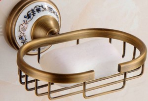 Portasapone Ottone antico con portasapone in ceramica Cestino portasapone in rame Accessori per il bagno Set da bagno Banheiro HJ-1806