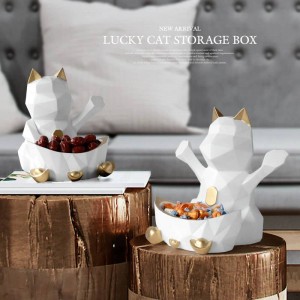 Statua in resina per decorazione di cerimonia nuziale Scatola da parete per caramelle Dado Geometrico Lucky Cat Figurine Decorativo per la casa