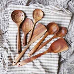 Cucchiaio da cucina in legno naturale di teak naturale Thailandia Cucchiaio Mestolo lungo Riso Scrematrice Cucchiai Cucchiaio Set di utensili da cucina fatti a mano