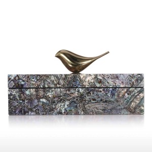 Portagioie con uccello in rame Trinket in legno Decorazione Anello Scatola Scatola portaoggetti Regali di compleanno per donna Velluto nero