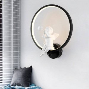 bianco / nero acrilico creativo moderno applique da parete a led angelo bambino camera da letto comodino LED riparo bagno lampada da parete Lustres